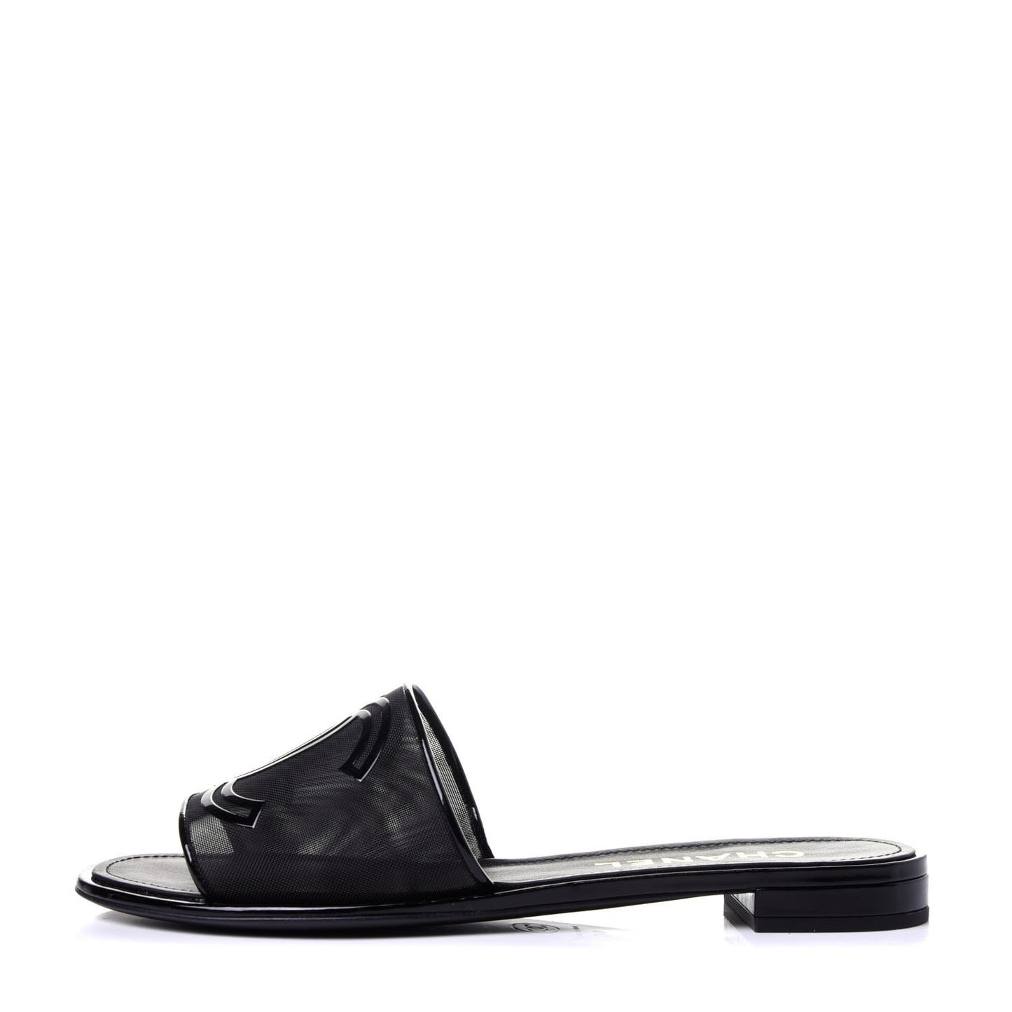 Mesh Patent Calfskin CC Mules 41 Black