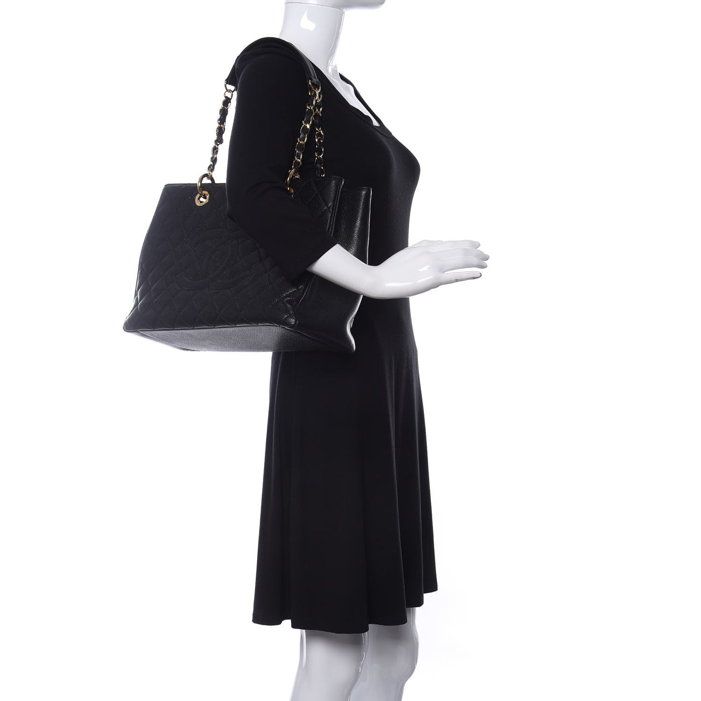 Caviar Quilted Grand Shopping Tote GST Black