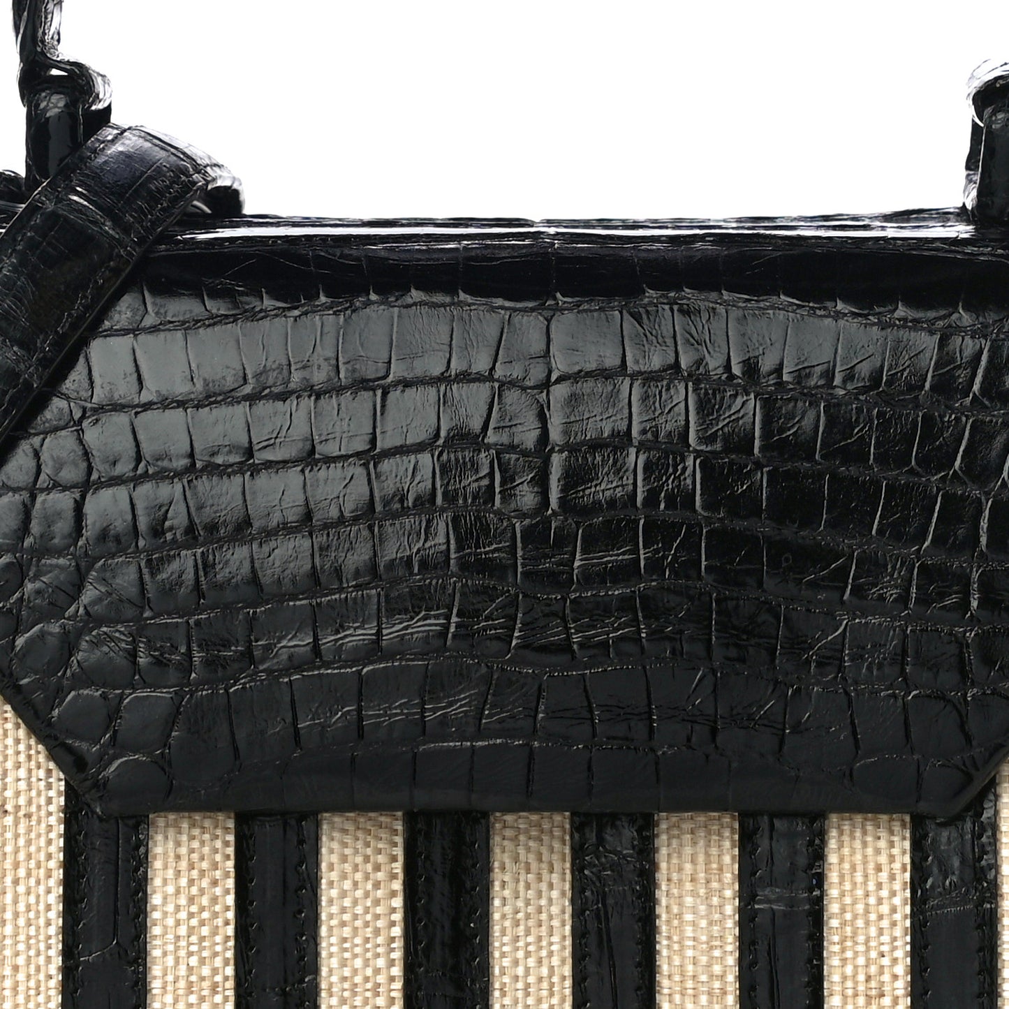 Crocodile Raffia Lily Top Handle Bag Black