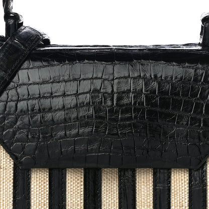 Nancy Gonzalez Crocodile Raffia Lily Top Handle Bag Black 7 of 10