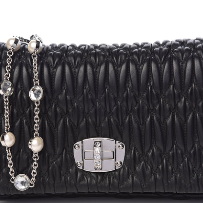 Miu Miu Nappa Matelasse Crystal Pearl Flap Clutch Black 8 of 10