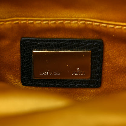 Fendi Satin Quilted Ruffle Borderline Clutch Black 6 of 6