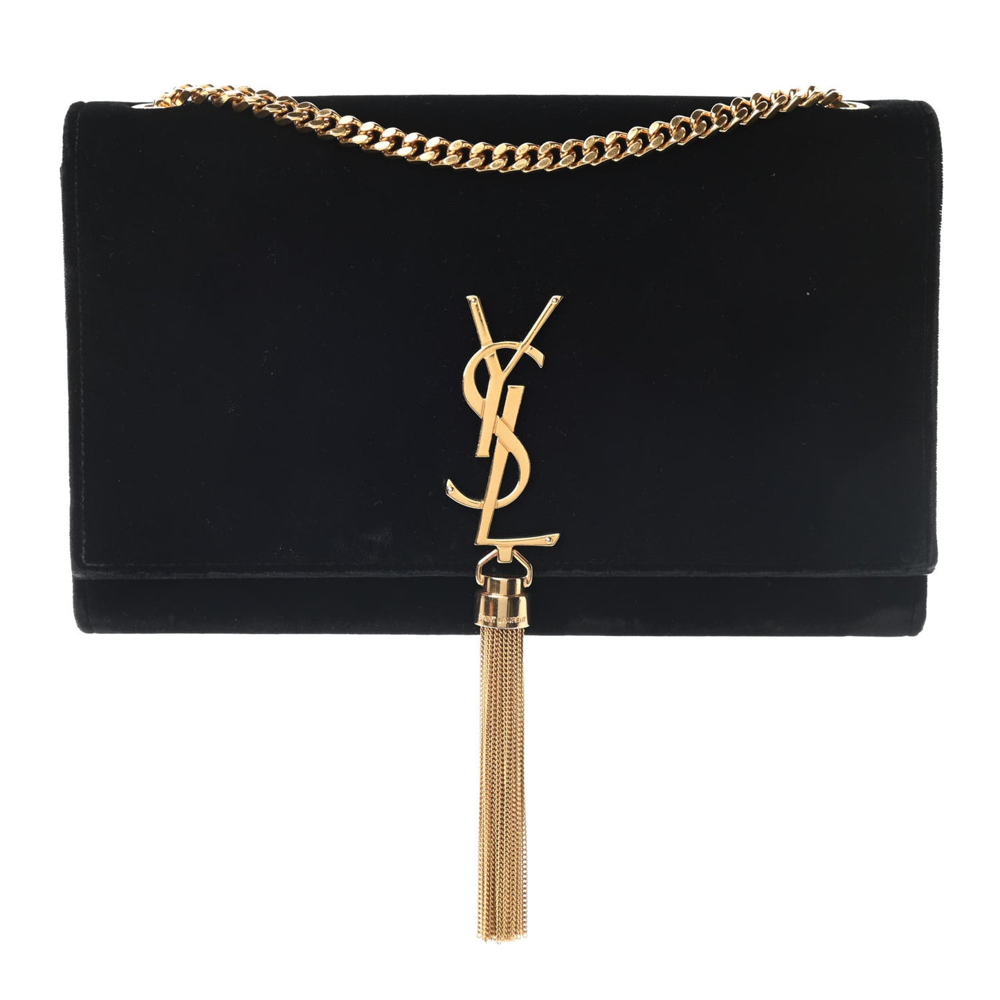 Velvet Medium Monogram Kate Tassel Shoulder Bag Black