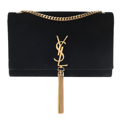 Saint Laurent Velvet Medium Monogram Kate Tassel Shoulder Bag Black 1 of 8