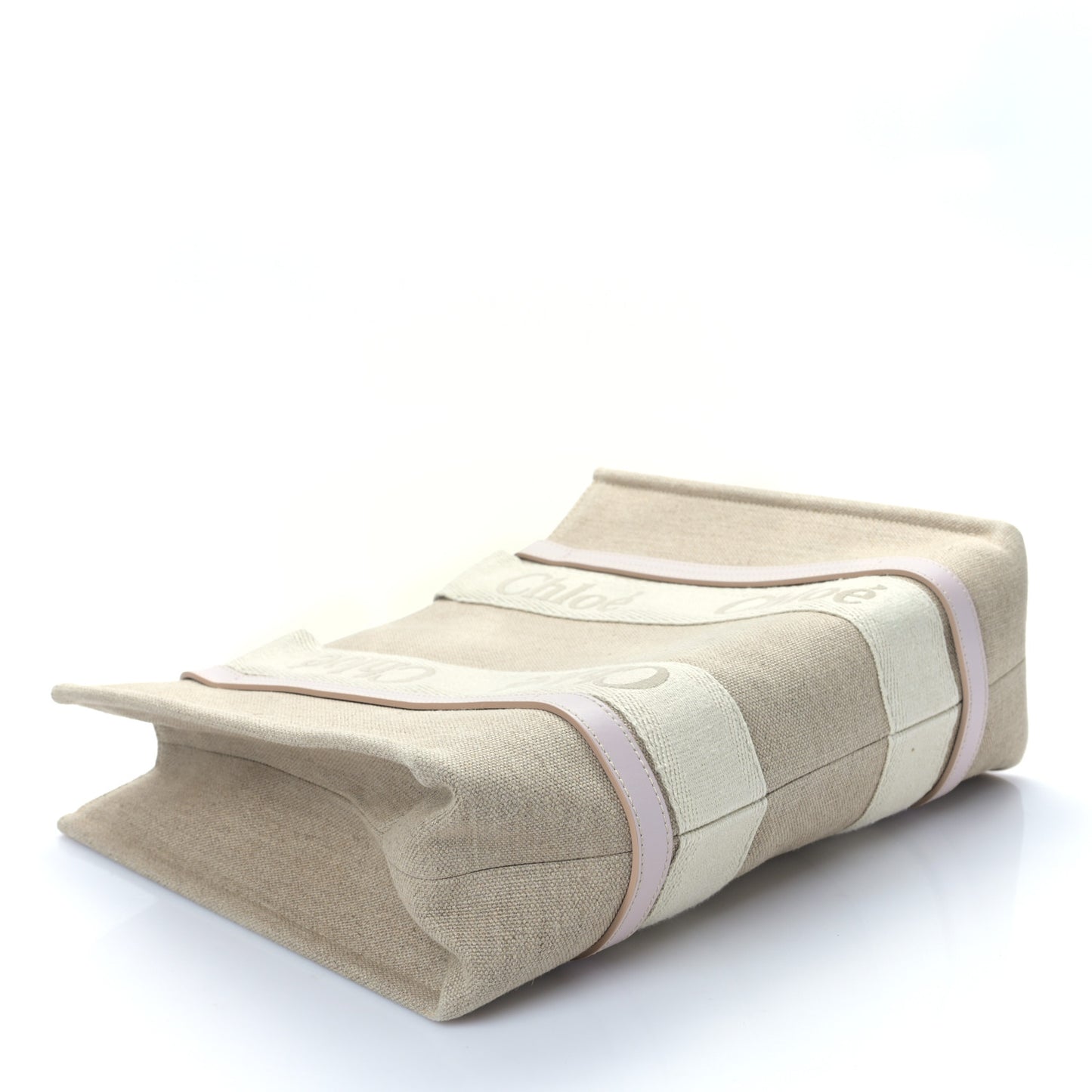 Linen Calfskin Medium Woody Ribbon Tote Cement Pink