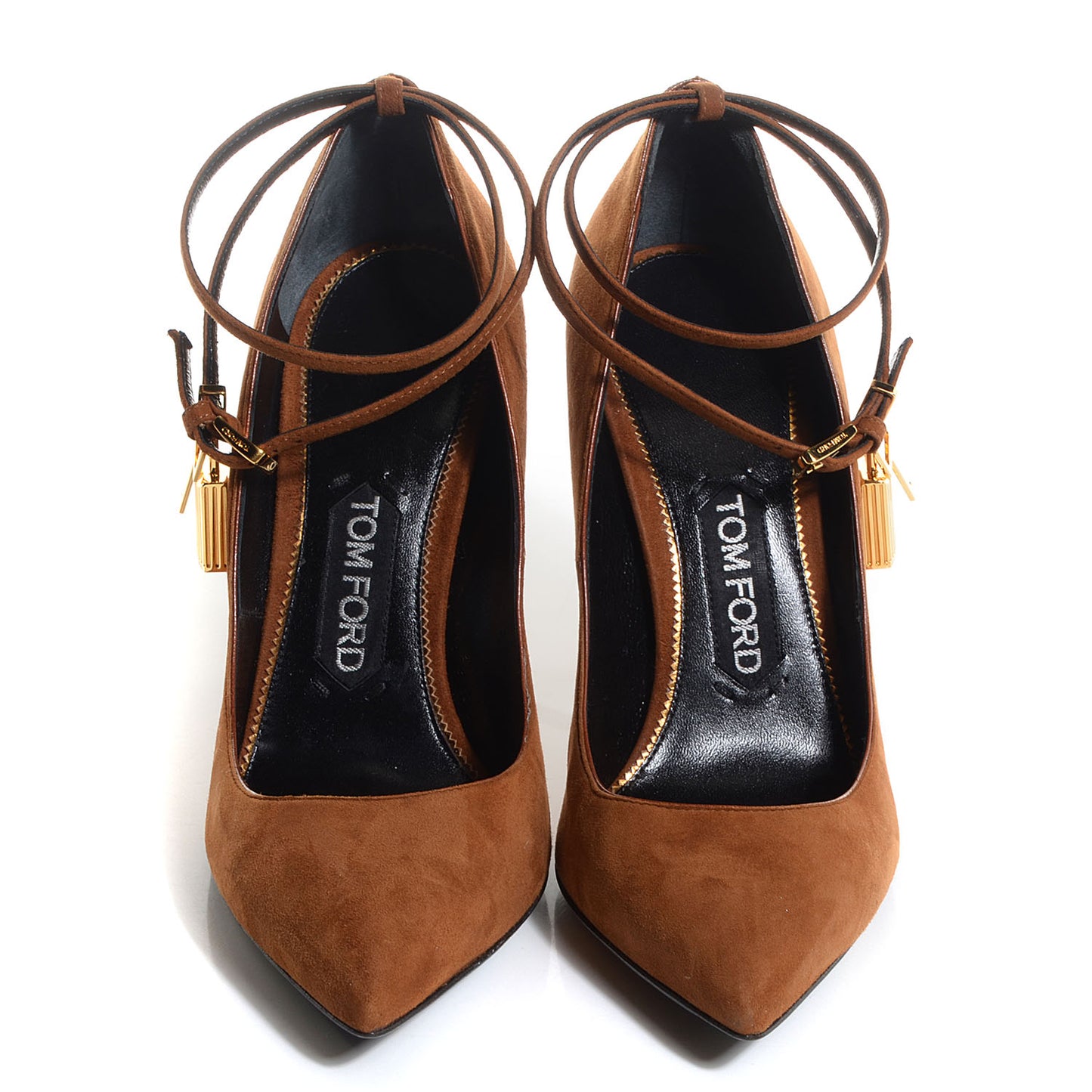 Suede Padlock Ankle Strap Pumps 37 Brown