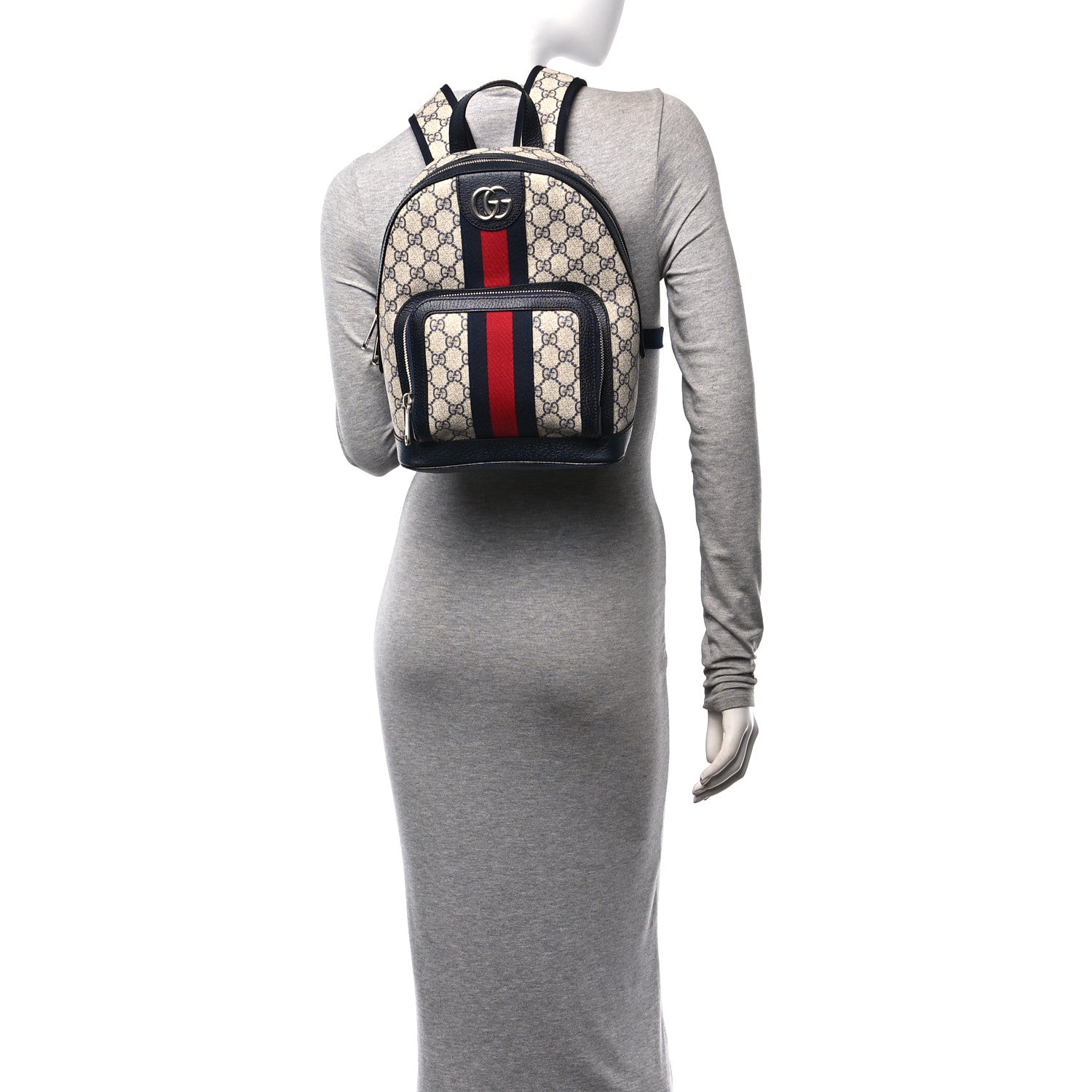 Gucci GG Supreme Monogram Textured Dollar Calfskin Web Small Ophidia Day Backpack Beige Blue Black 2 of 10