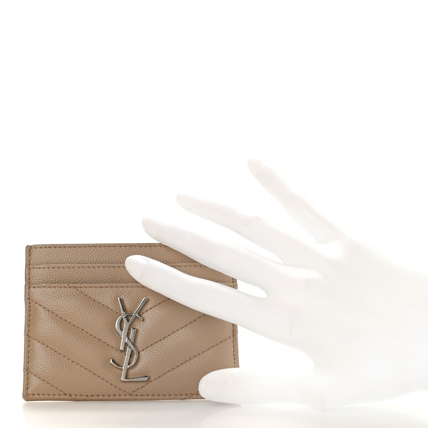 Grain De Poudre Matelasse Chevron Monogram Credit Card Case Dark Beige