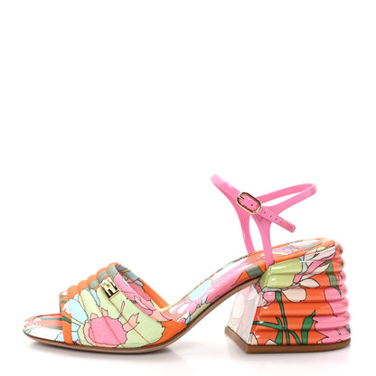 Fendi Fabric Calfskin Promenade Slingback Sandals 37.5 Arancio 1 of 7