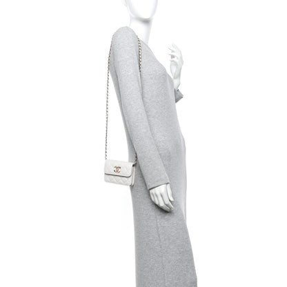 Chanel Caviar Quilted Crystal CC Clutch With Chain White 2 of 11