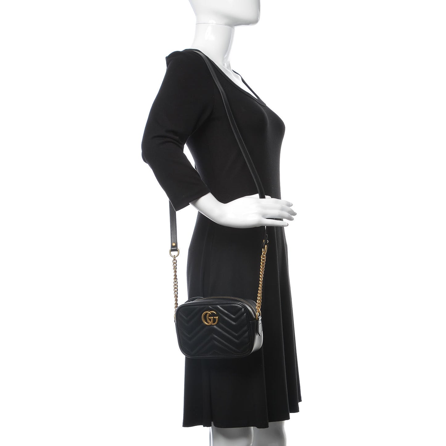 Calfskin Matelasse Mini GG Marmont Chain Shoulder Bag Black