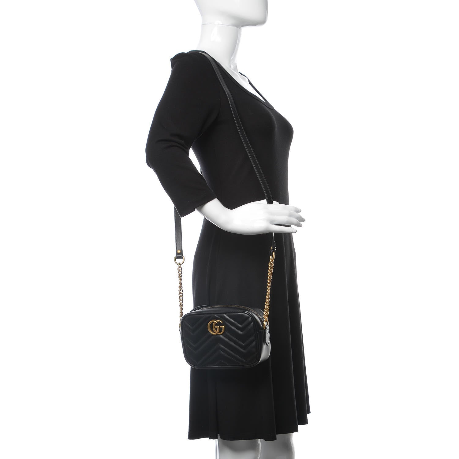 Gucci Calfskin Matelasse Mini GG Marmont Chain Shoulder Bag Black 2 of 8