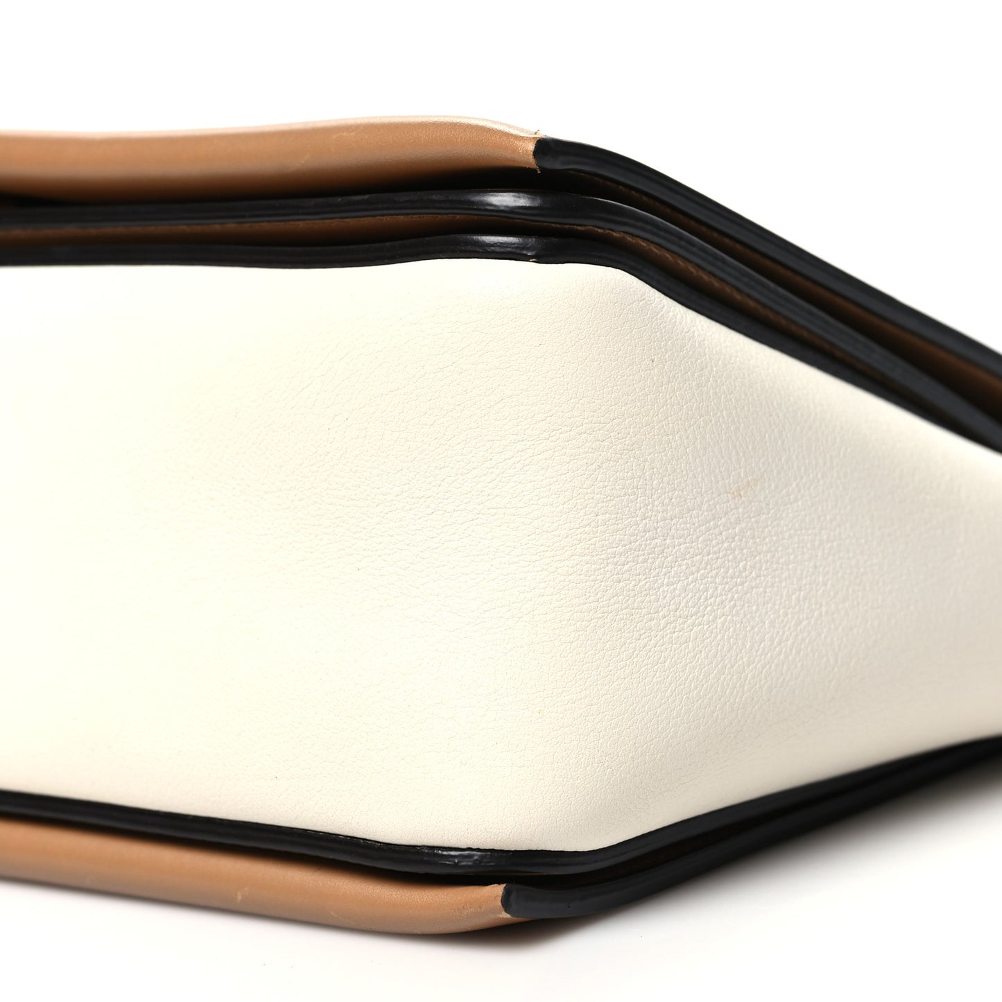 Shiny Smooth Calfskin Medium Frame Shoulder Bag Tan Optic White