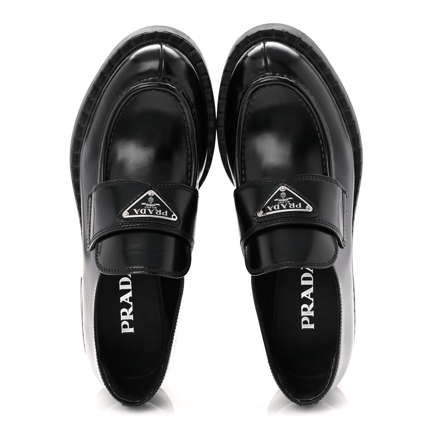 Prada Spazzolato Metal Triangle Logo 50mm Loafers 38 Black 5 of 9