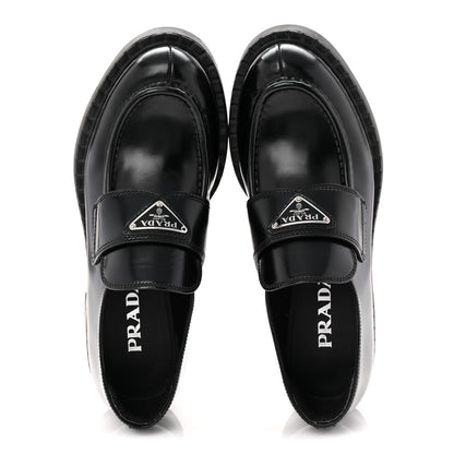 Prada Spazzolato Metal Triangle Logo 50mm Loafers 38 Black 5 of 9