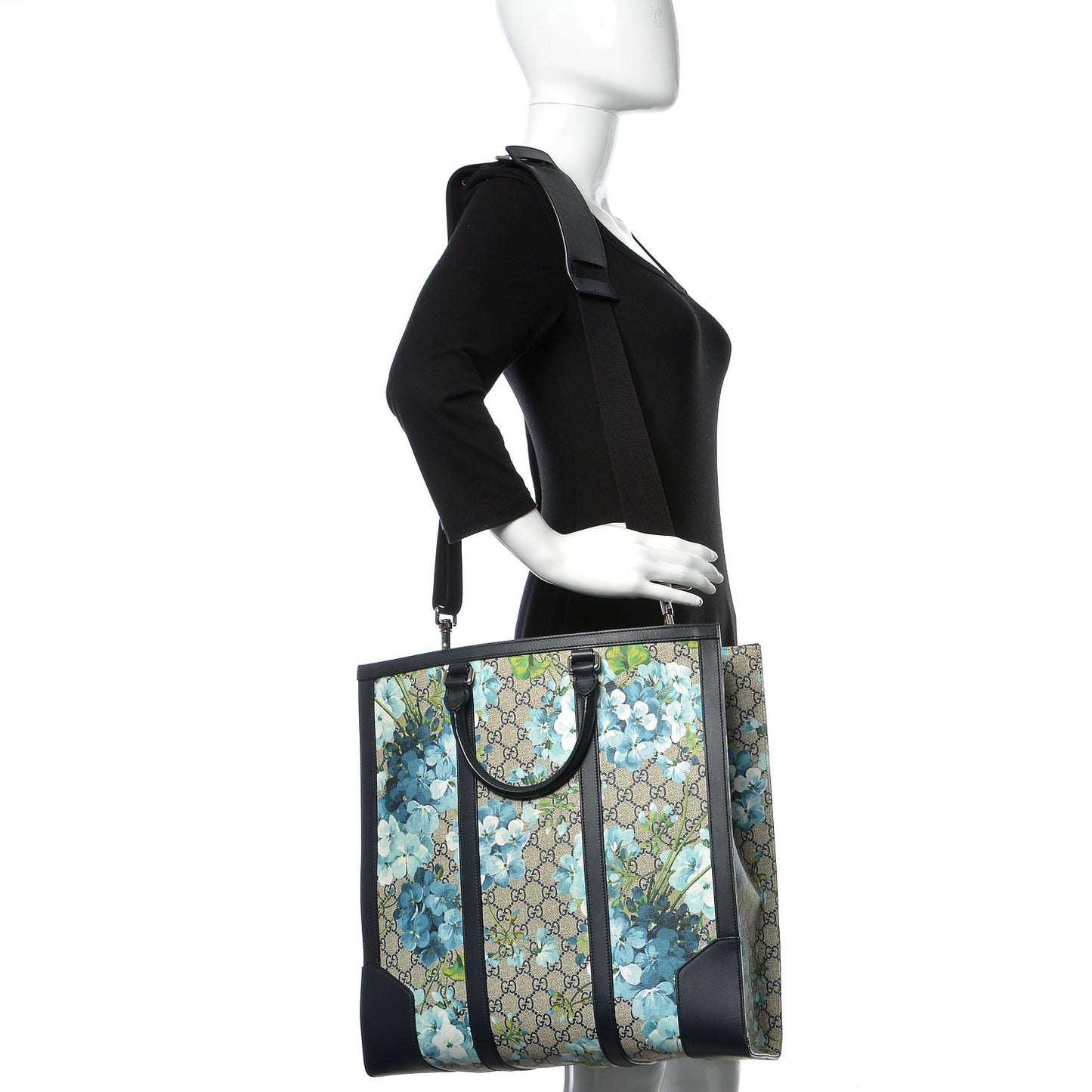 GG Supreme Monogram Blooms Vertical Tote Blue