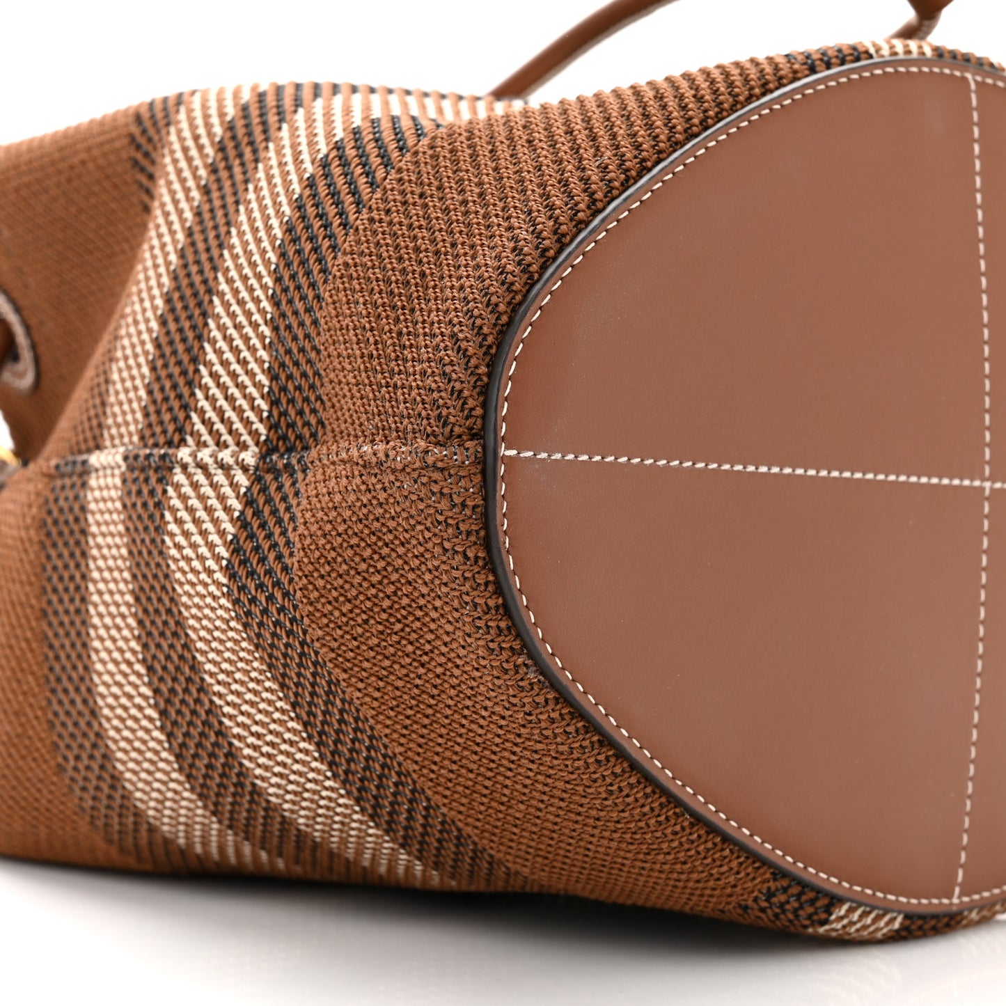 Knitted Check Calfskin TB Small Drawstring Bucket Bag Dark Birch Brown