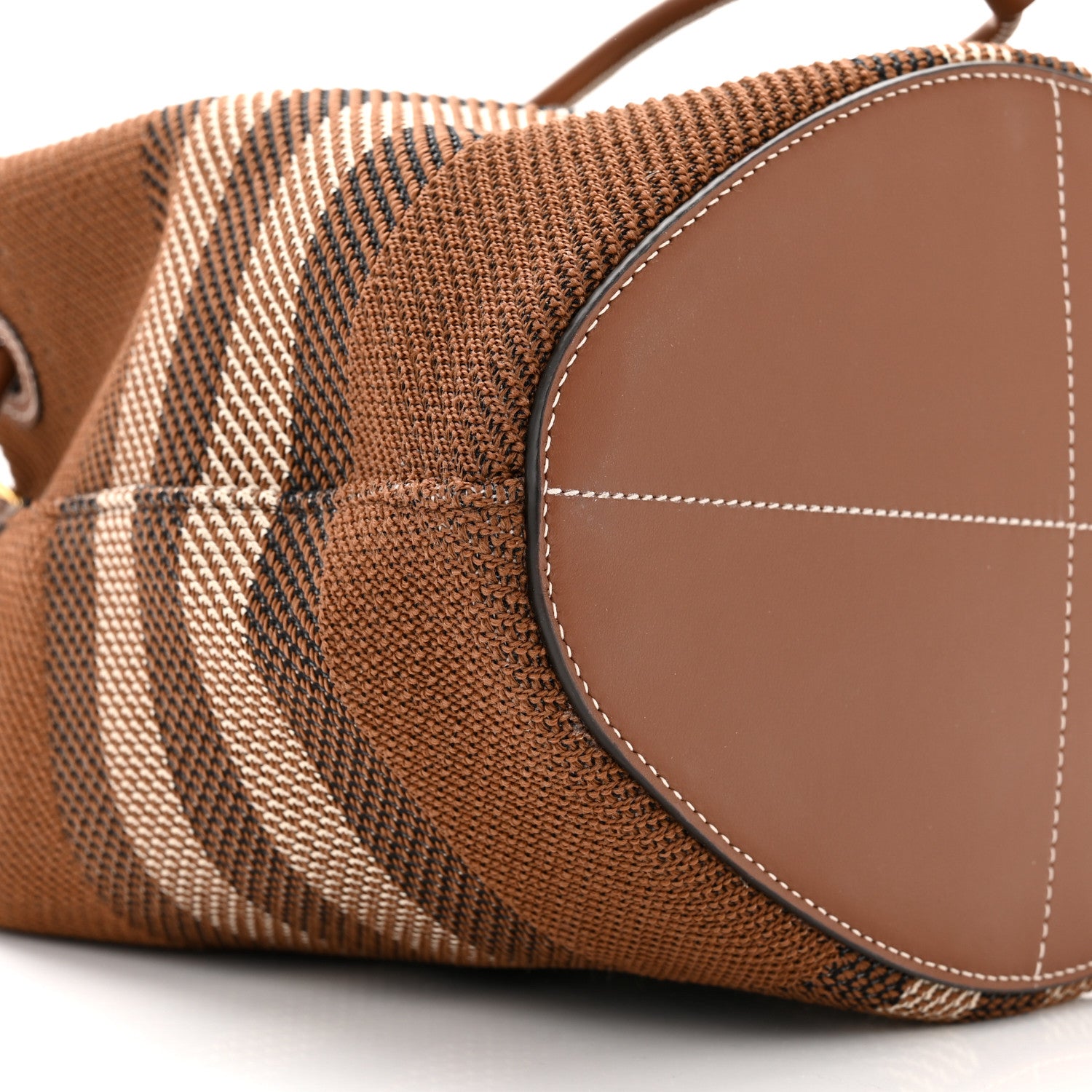 Burberry Knitted Check Calfskin TB Small Drawstring Bucket Bag Dark Birch Brown 7 of 8