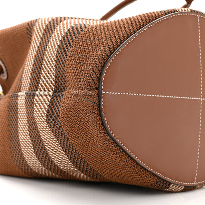 Burberry Knitted Check Calfskin TB Small Drawstring Bucket Bag Dark Birch Brown 7 of 8