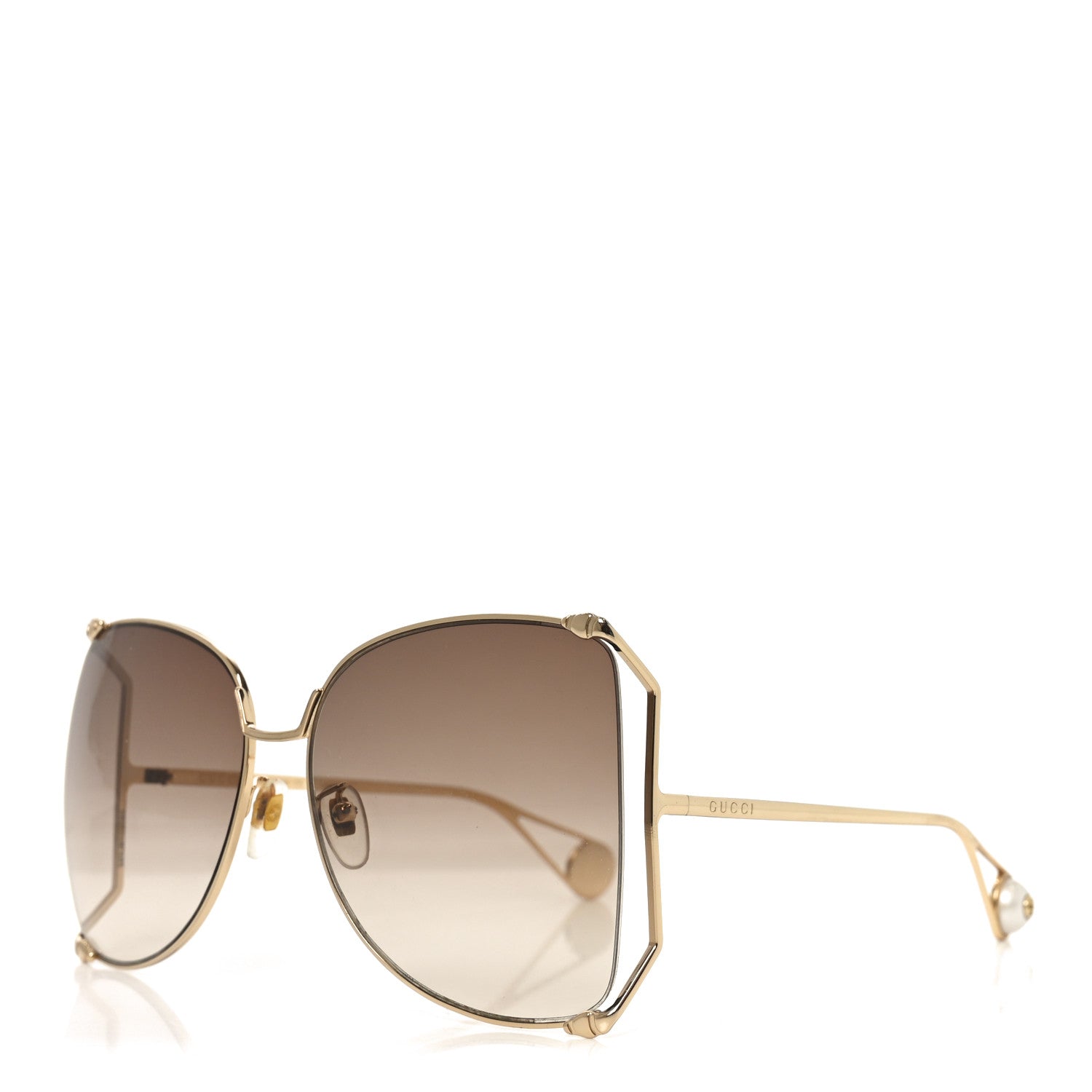 Gucci Metal Oversized Round Sunglasses GG0252S Gold Brown 1 of 7