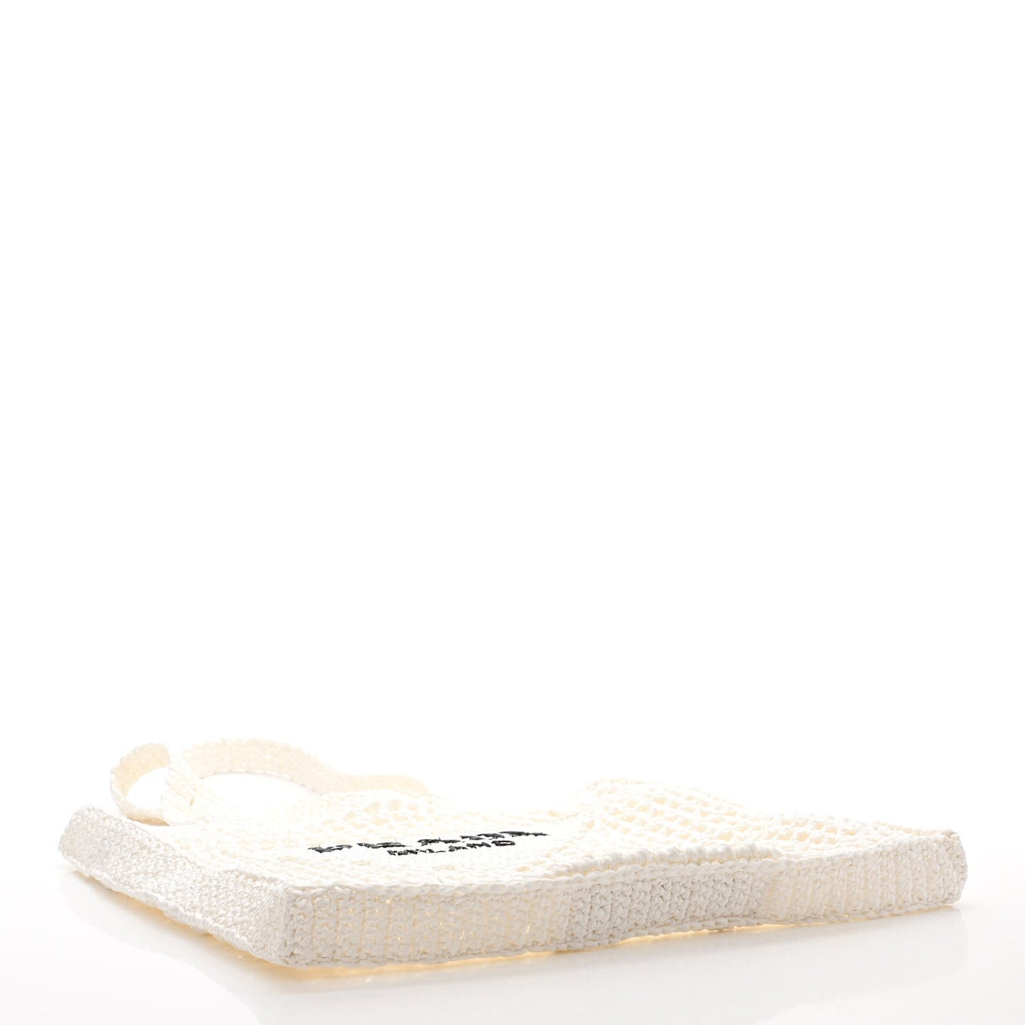 Yarn Raffia Effect Crochet Logo Embroidered Tote Bag White