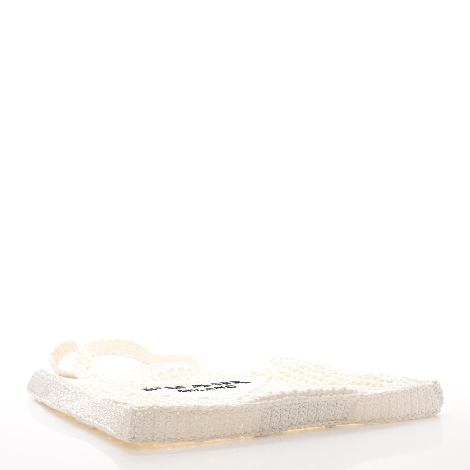 Prada Yarn Raffia Effect Crochet Logo Embroidered Tote Bag White 3 of 10
