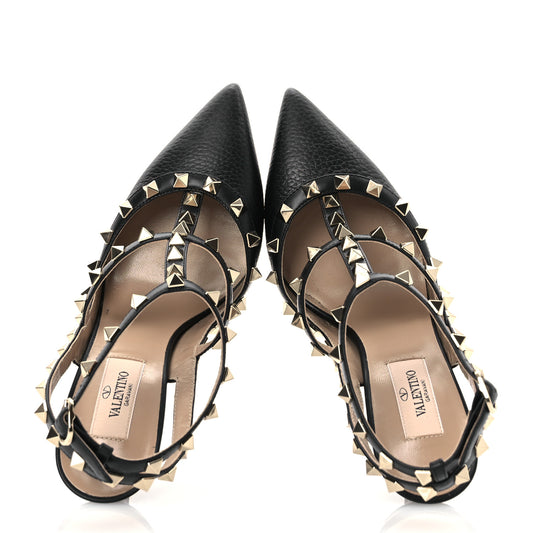 Calfskin Nappa Rockstud Ankle Strap 100mm Pumps 37 Black