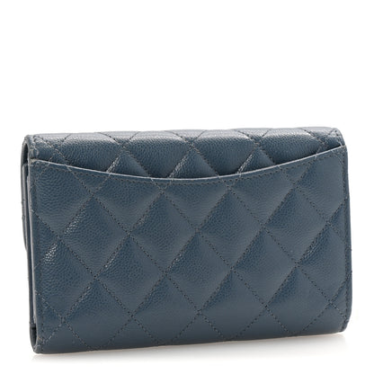 Chanel Caviar Quilted Medium Flap Wallet Dark Blue 3 of 13