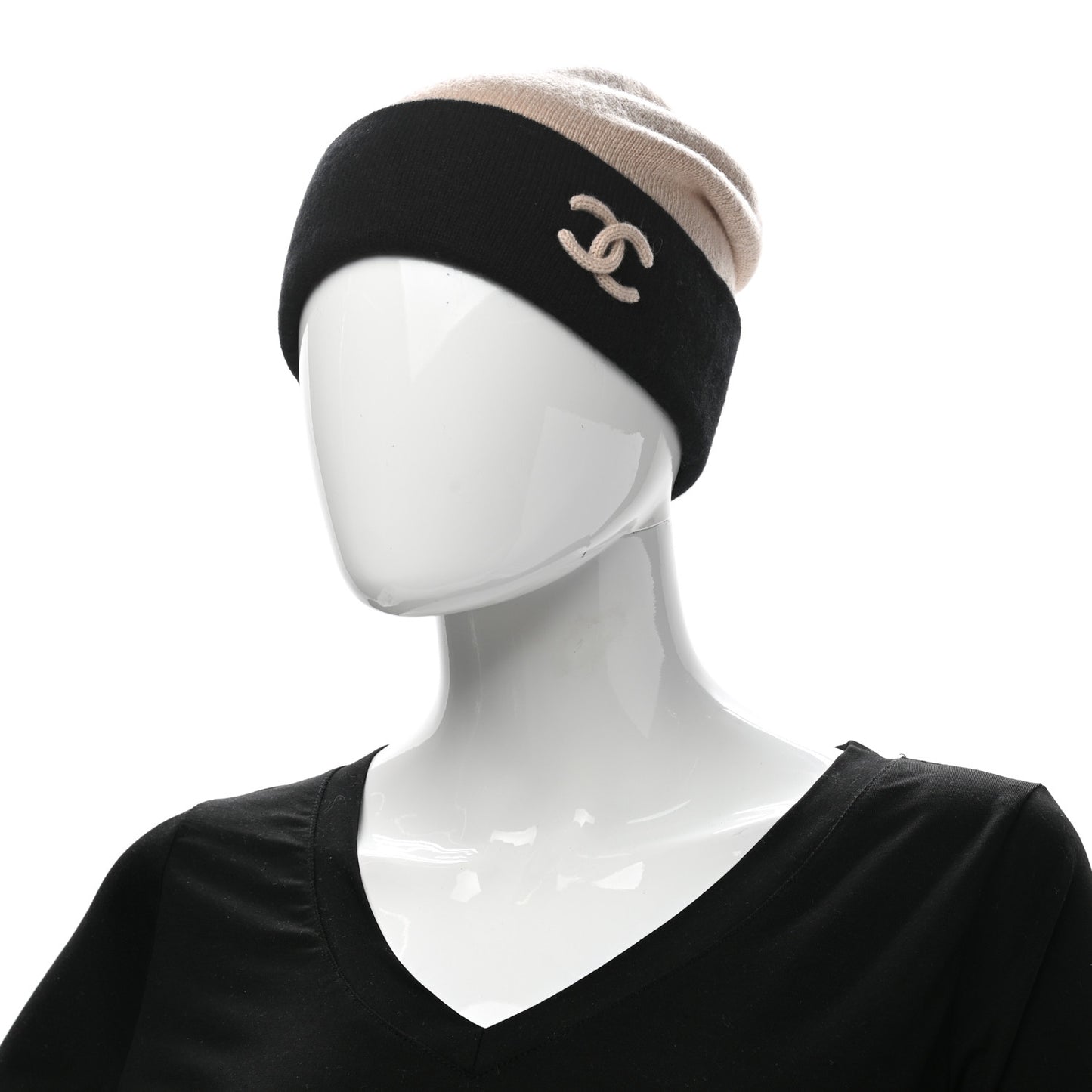 Cashmere CC Beanie Hat Beige Black
