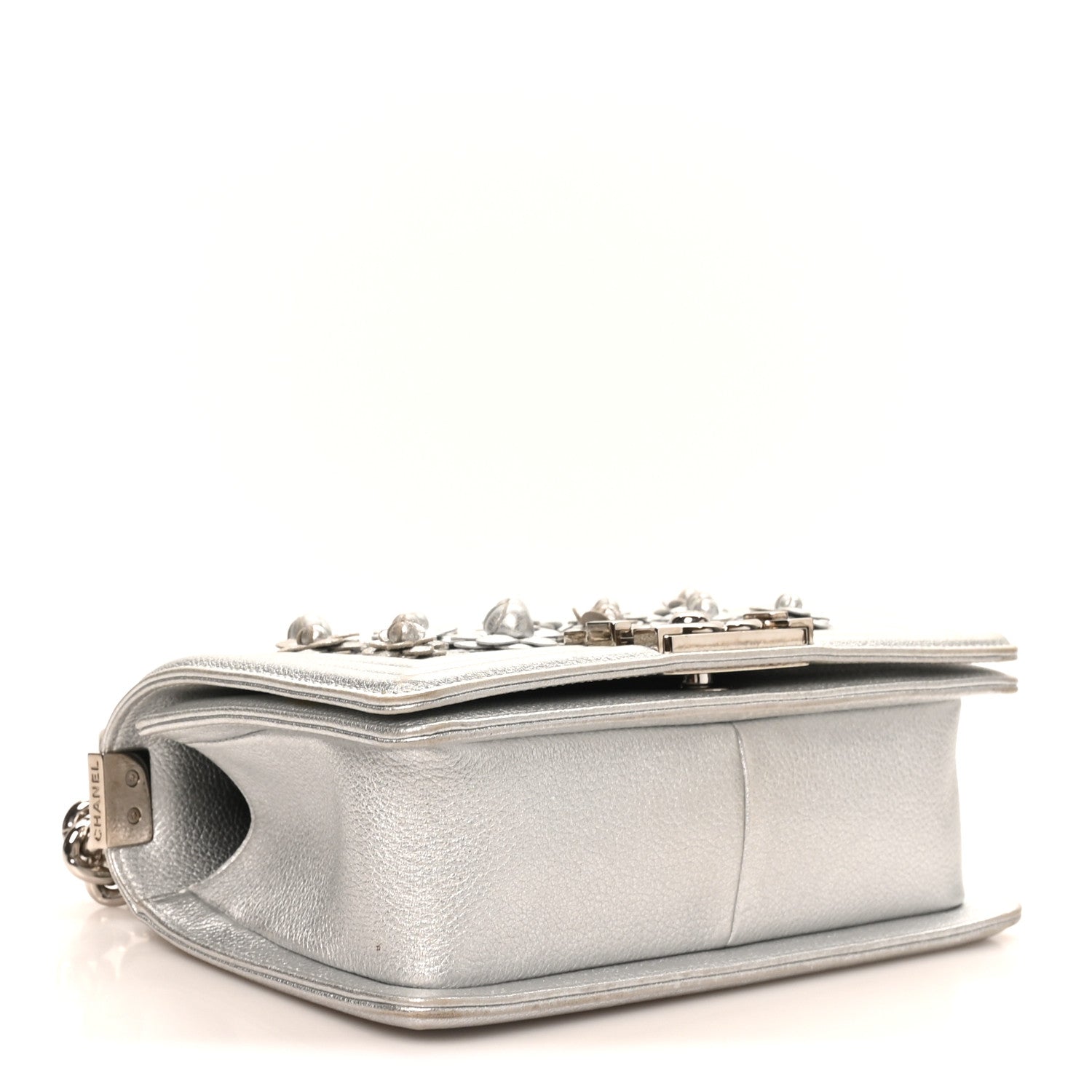 Chanel Metallic Calfskin Camellia Quilted Small Boy Flap Silver 4 of 10