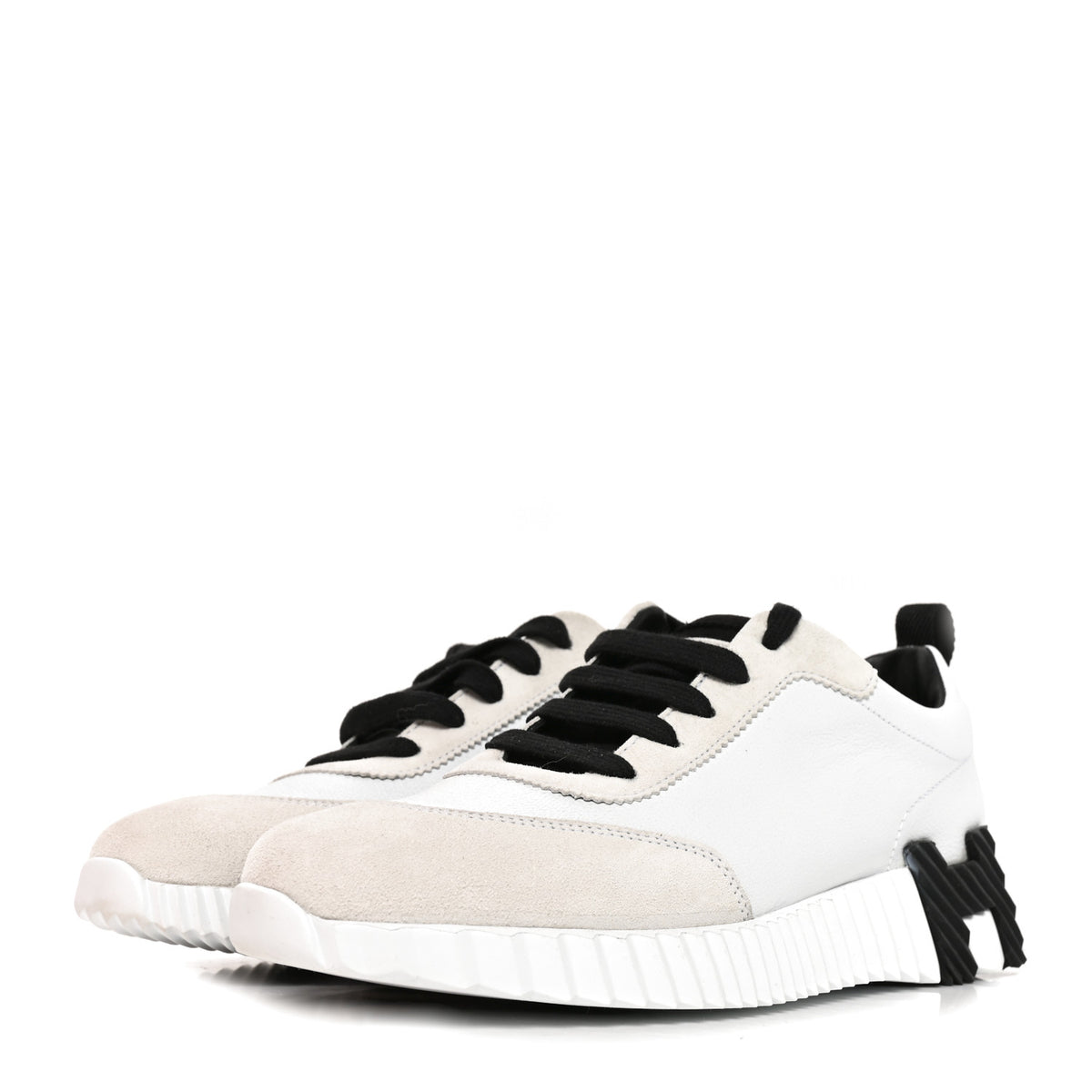 Hermes Calfskin Suede Goatskin Bouncing Sneakers 37.5 White Black 4 of 8