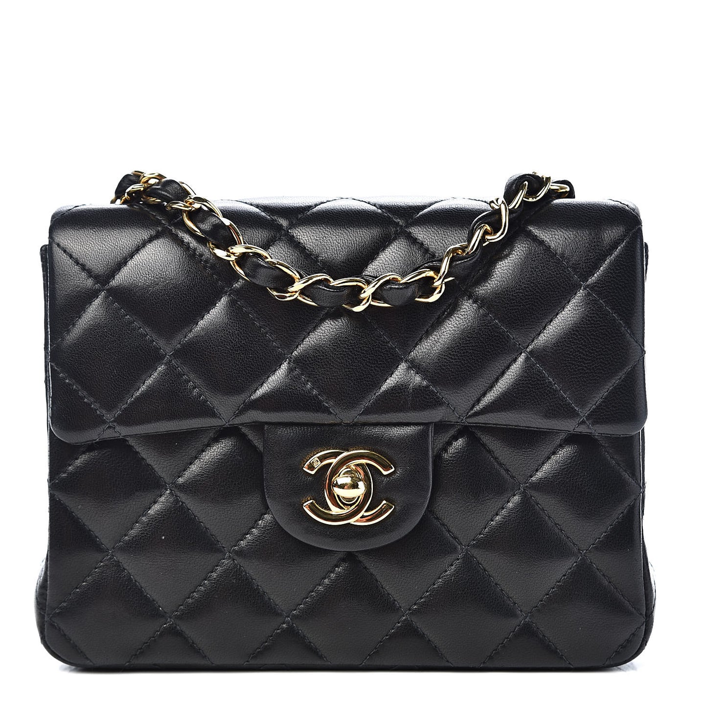 Lambskin Quilted Mini Square Flap Black