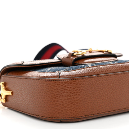 Gucci New Denim GG Monogram Dollar Calfskin Web Mini Horsebit 1955 Shoulder Bag Blue Tea Cuir Epilog 9 of 10
