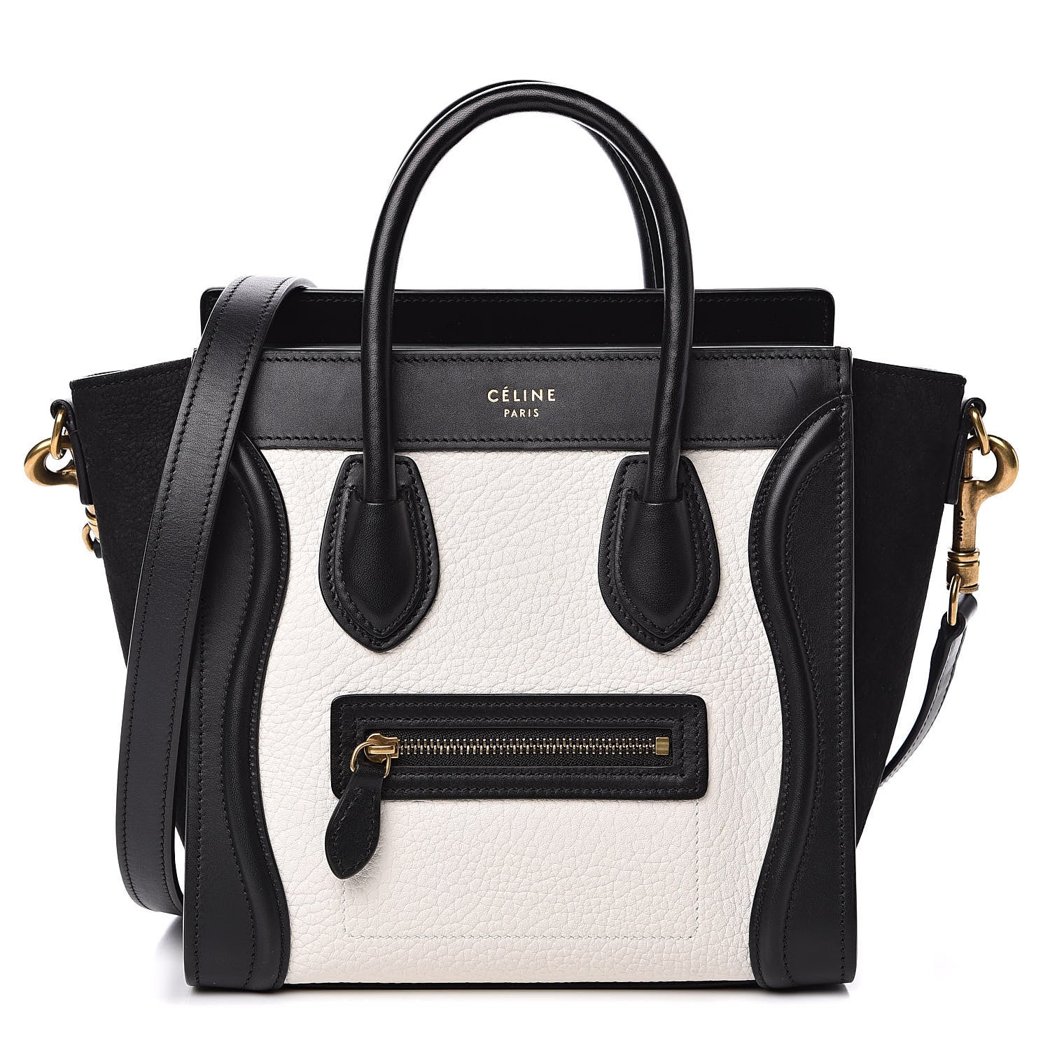 Celine Bullhide Calfskin Nubuck Bi-Color Nano Luggage Black White 1 of 10