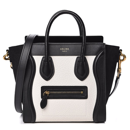 Celine Bullhide Calfskin Nubuck Bi-Color Nano Luggage Black White 1 of 10