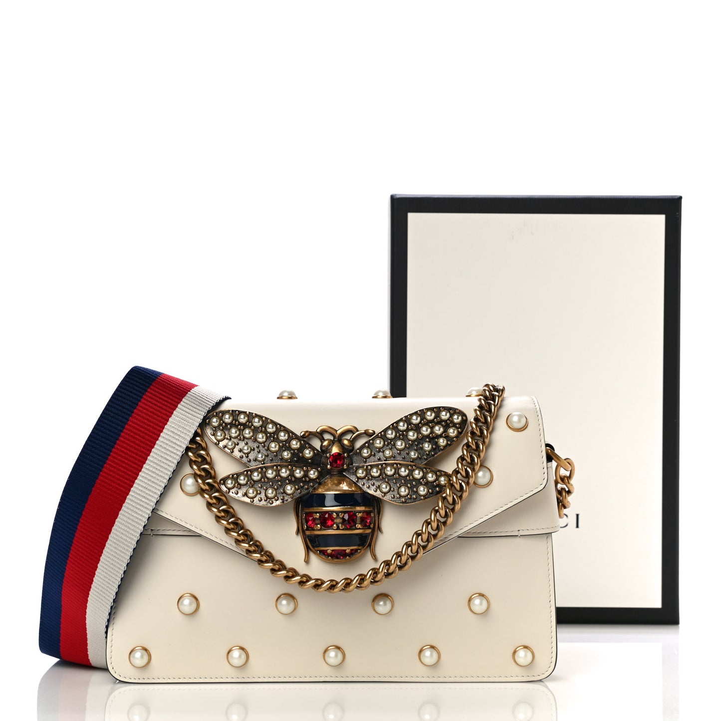 Nappa Pearl Studded Mini Queen Margaret Broadway Shoulder Bag Mystic White