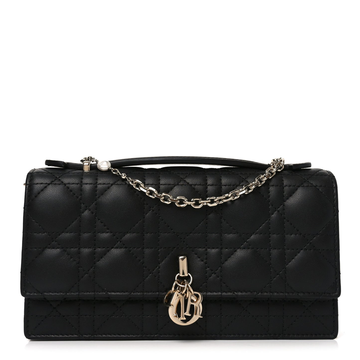 Lambskin Cannage Lady Dior Phone Pouch Black