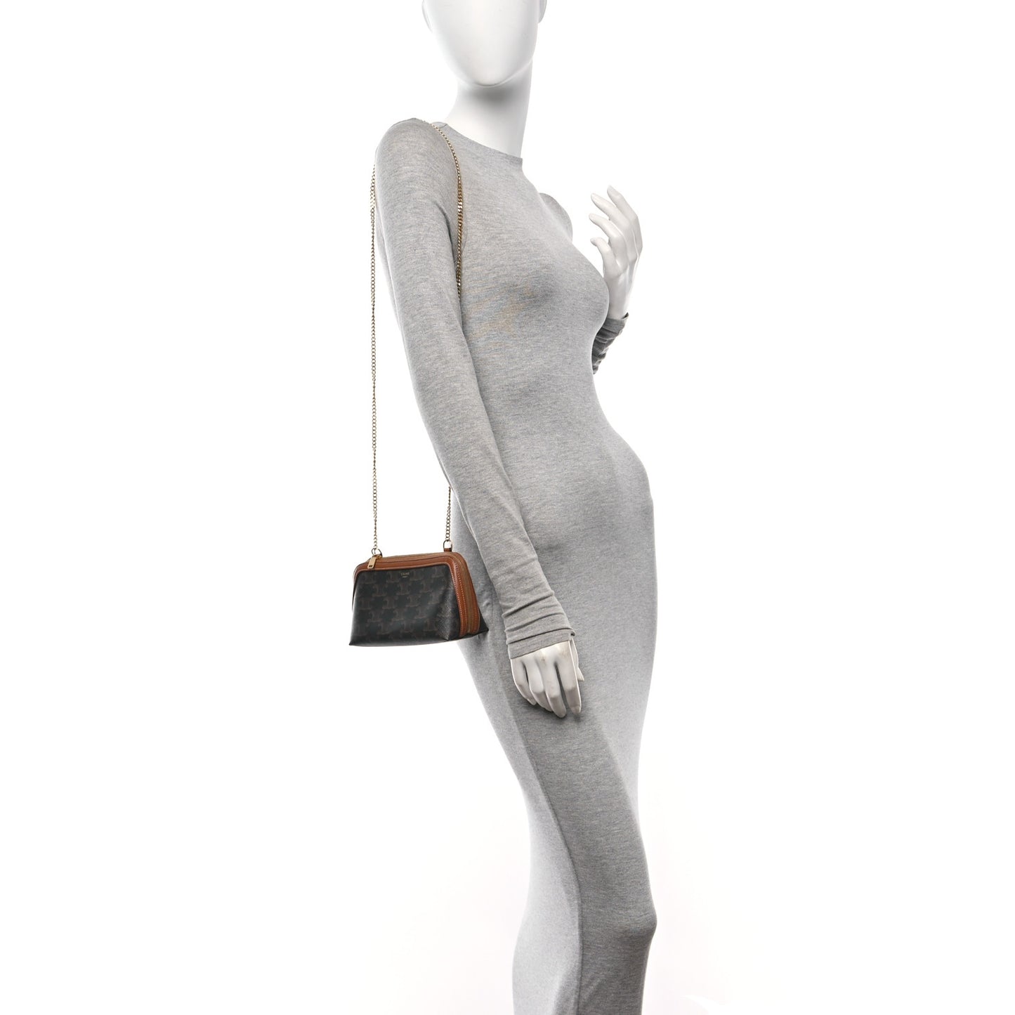 Triomphe Canvas Lambskin Clutch On Chain Tan