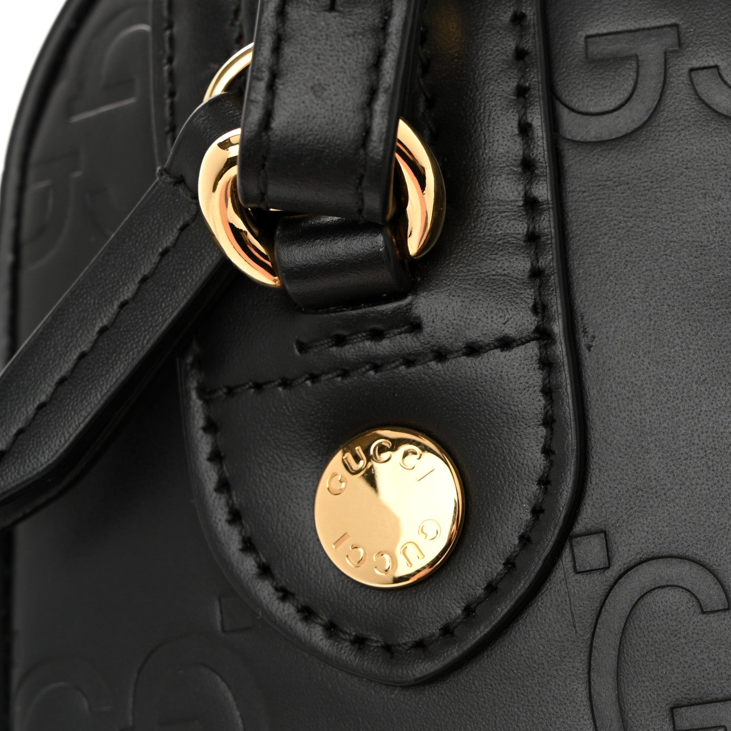 Gucci Calfskin Jumbo GG Embossed Super Mini Top Handle Bowler Bag Black 12 of 12