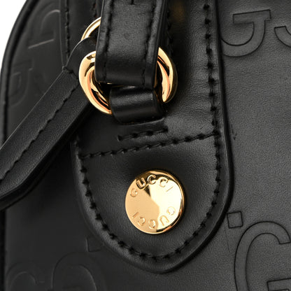 Gucci Calfskin Jumbo GG Embossed Super Mini Top Handle Bowler Bag Black 12 of 12