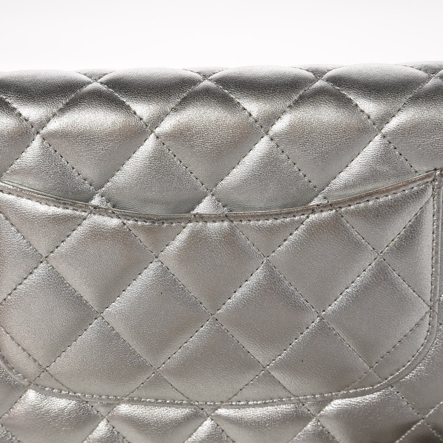 Metallic Lambskin Wallet On Chain WOC Silver