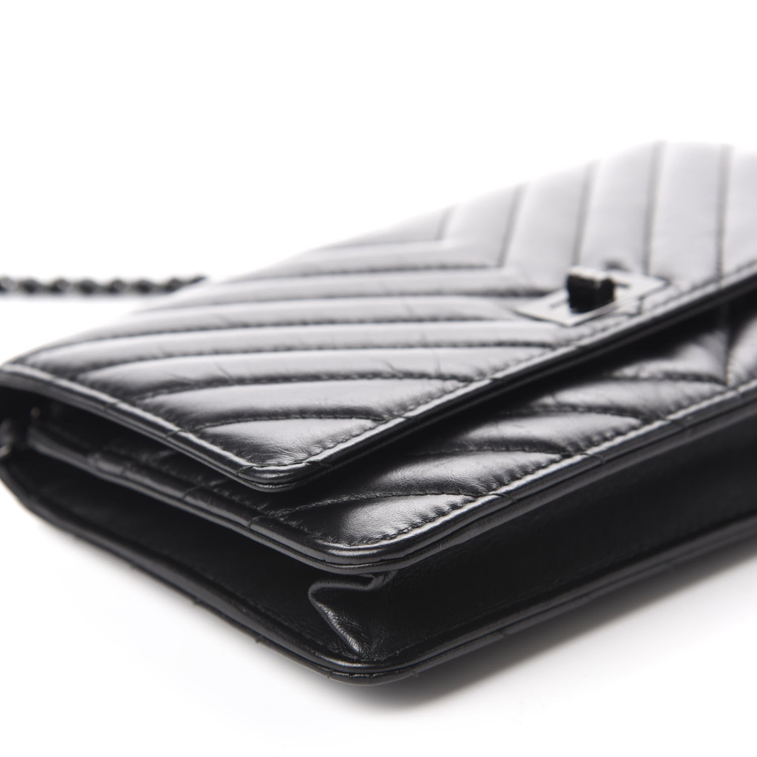 Chanel Aged Calfskin Chevron Quilted Reissue Wallet On Chain WOC So Black 6 of 14