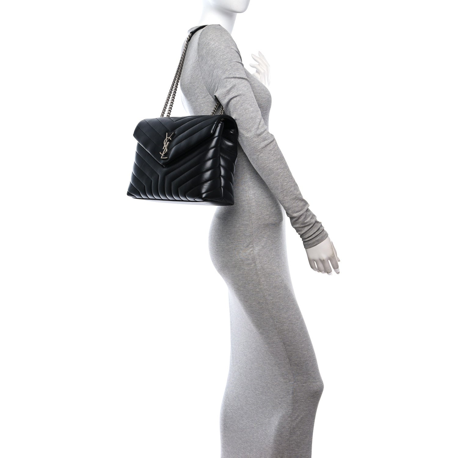 Saint Laurent Calfskin Y Quilted Monogram Medium Loulou Chain Satchel Black 2 of 11