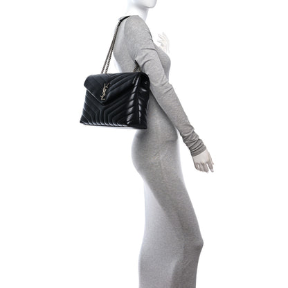 Saint Laurent Calfskin Y Quilted Monogram Medium Loulou Chain Satchel Black 2 of 11