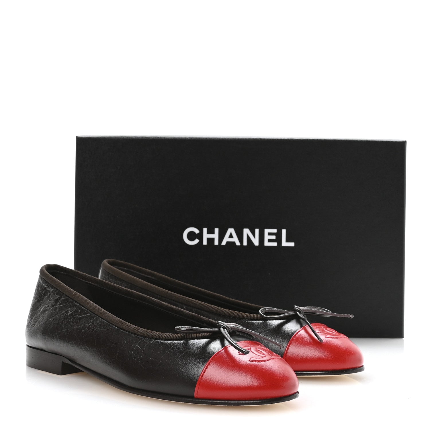 Chanel Crumpled Shiny Lambskin Cap Toe CC Ballerina Flats 36 Dark