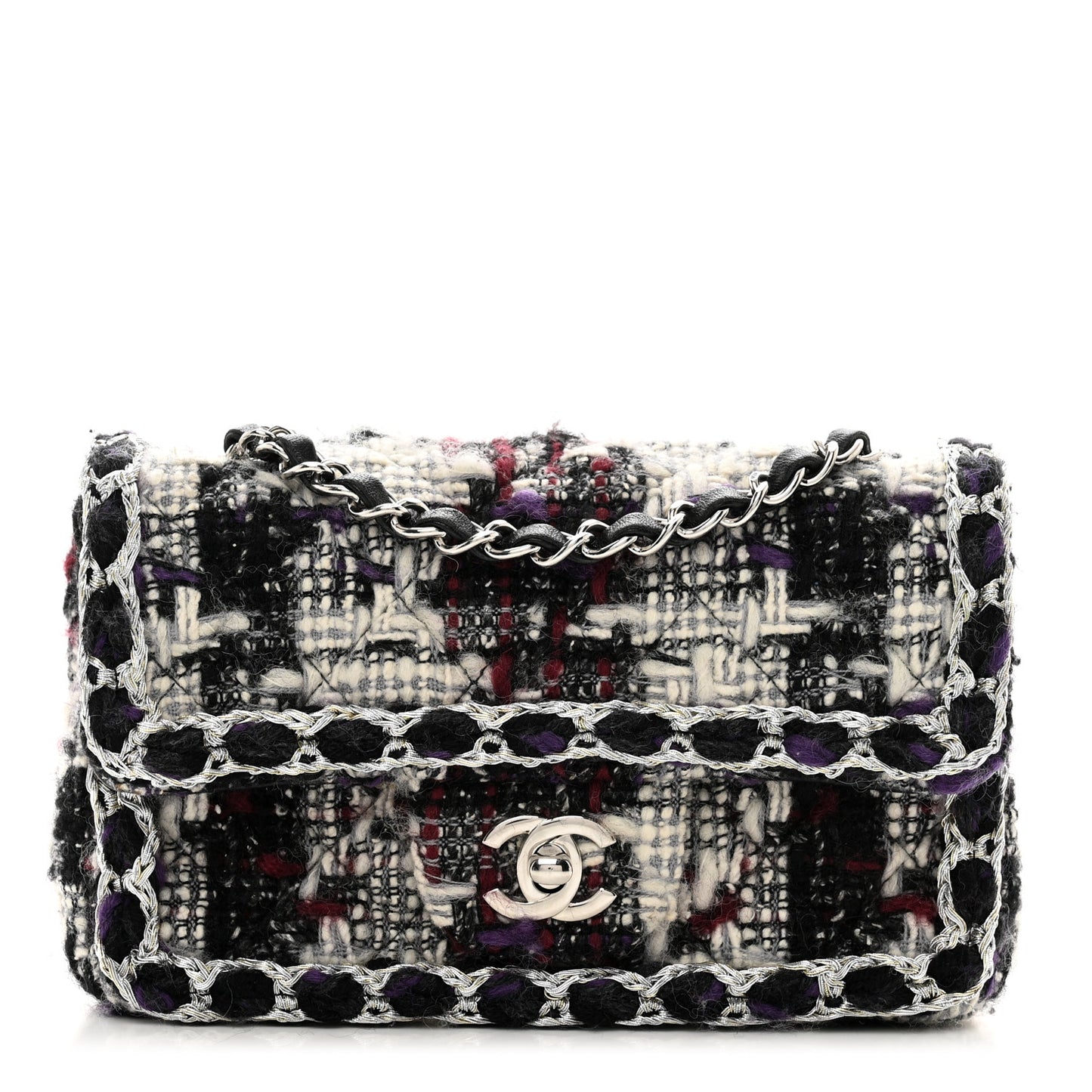 Tweed Quilted Mini Rectangular Flap Black White Multicolor