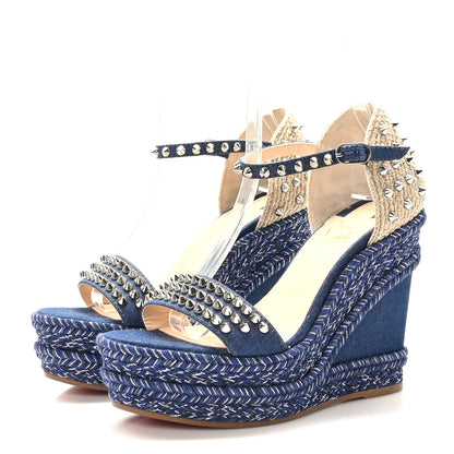 Christian Louboutin Denim Madmonica 120 Wedge Sandals 37 Blue 3 of 7