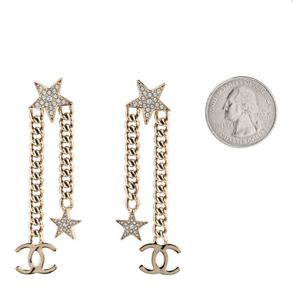 Chanel Crystal CC Star Chain Drop Earrings Gold 2 of 5