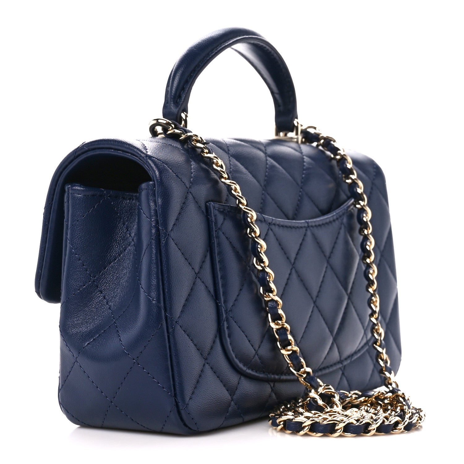 Chanel Lambskin Quilted Mini Top Handle Rectangular Flap Navy Blue 3 of 12