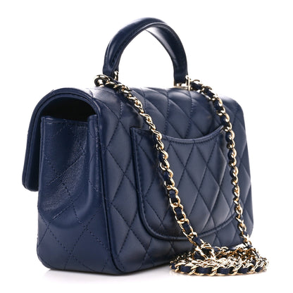 Chanel Lambskin Quilted Mini Top Handle Rectangular Flap Navy Blue 3 of 12